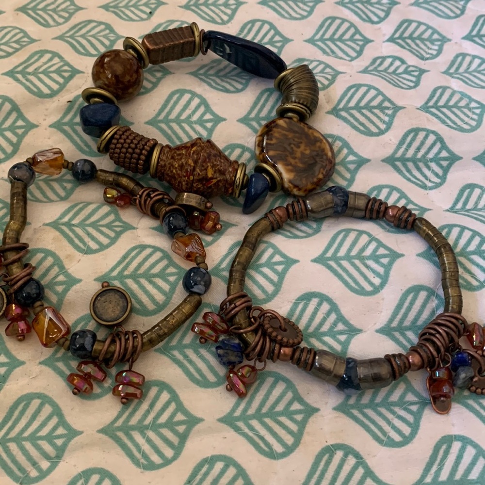 Set of 3 Treska bracelets blue brown and copper